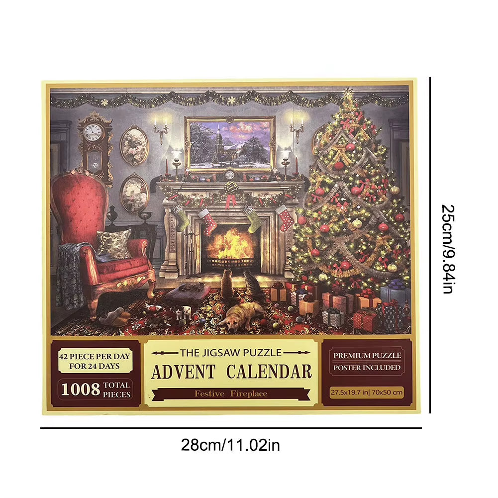 Christmas Puzzle Advent Calendar 2024 – 1008-Piece Festival-Themed Countdown Puzzle for Holiday Home Décor