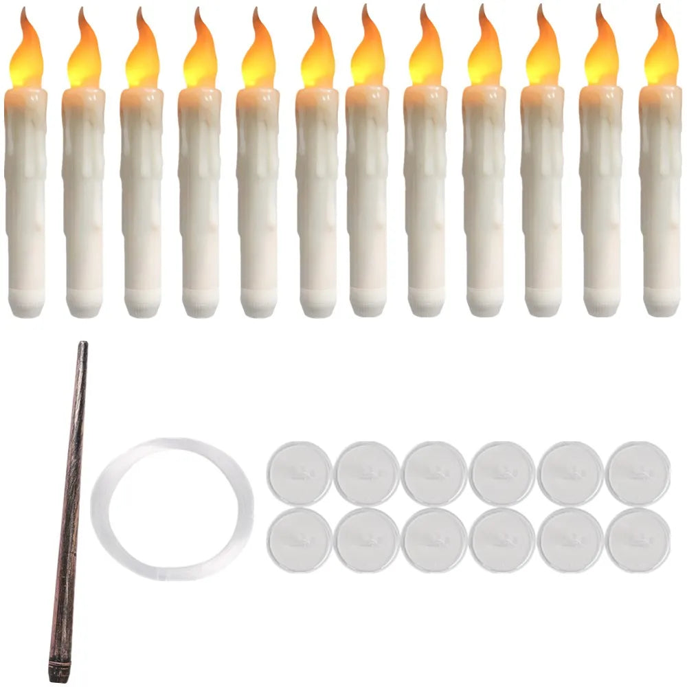 LED Floating Flameless Candles with Magic Wand – Flickering Warm Light for Christmas & Halloween Parties (Set of 12/48)