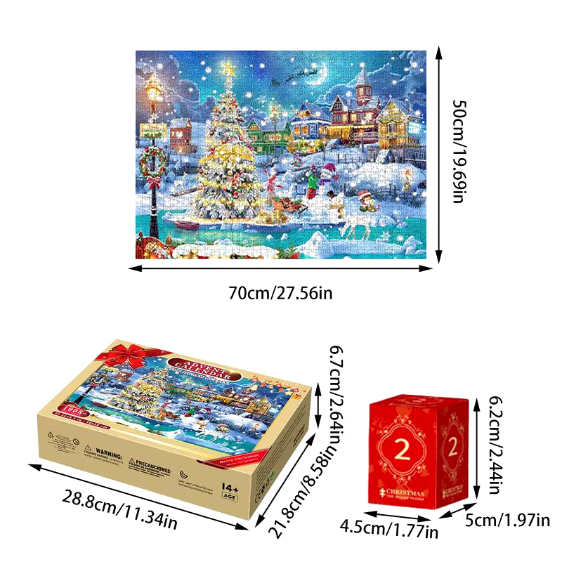 Christmas Puzzle Advent Calendar – 24-Day Countdown with 1008-Piece Jigsaw Puzzle & Blind Gift Box – Perfect Stocking Stuffer