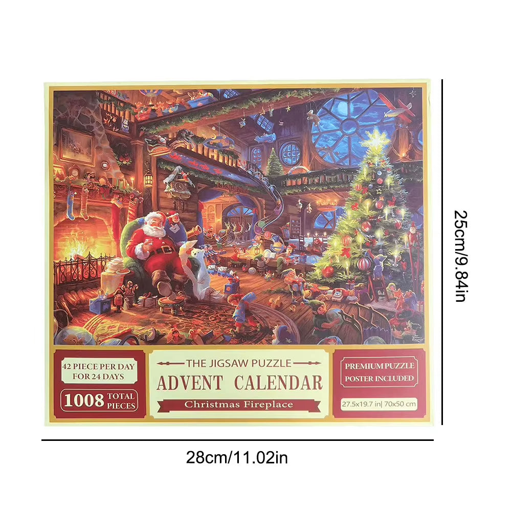 Christmas Puzzle Advent Calendar 2024 – 1008-Piece Festival-Themed Countdown Puzzle for Holiday Home Décor