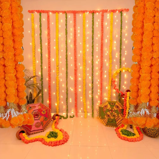 Artificial Marigold Garland – Long Strands for Pooja, Diwali, Weddings, and Festive Decorations