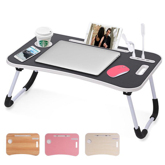 Foldable Laptop Desk for Bed – Portable Bed Table with USB Charging Port, Storage Drawer & Cup Holder