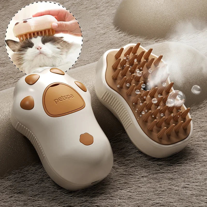 Paw-Shaped Electric Pet Massage & Grooming Brush – Steam Spray Comb for Cats & Dogs