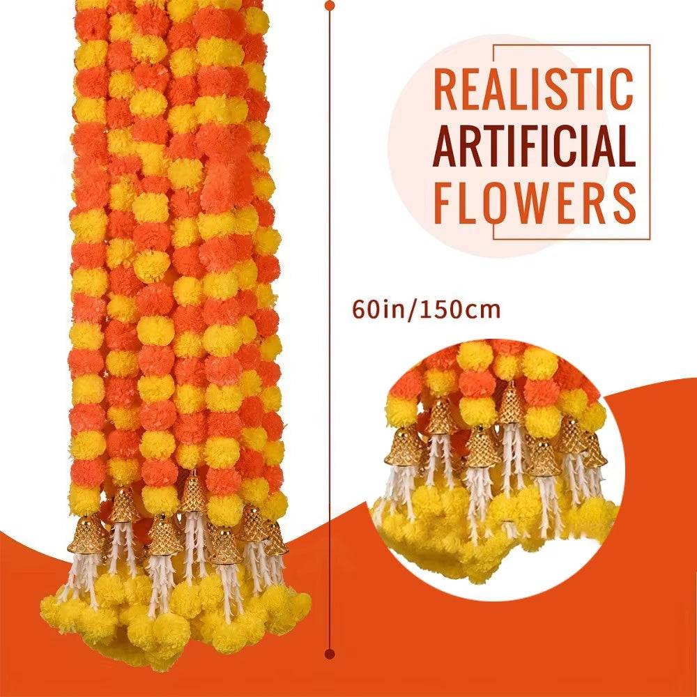Artificial Marigold Garland – Long Strands for Pooja, Diwali, Weddings, and Festive Decorations