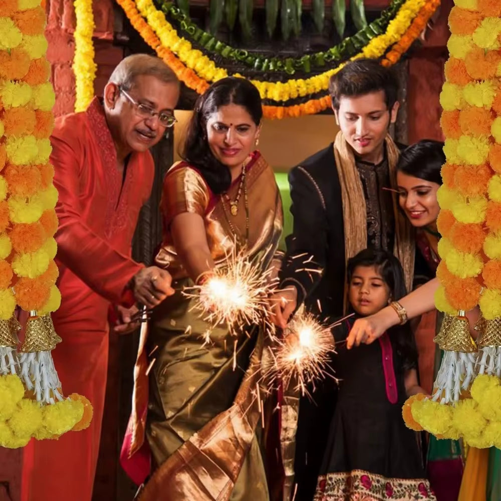 Artificial Marigold Garland – Long Strands for Pooja, Diwali, Weddings, and Festive Decorations