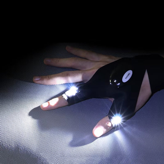 LED Flashlight Fingerless Gloves – Waterproof Hands-Free Torch for Fishing, Camping, Hiking & Outdoor Survival