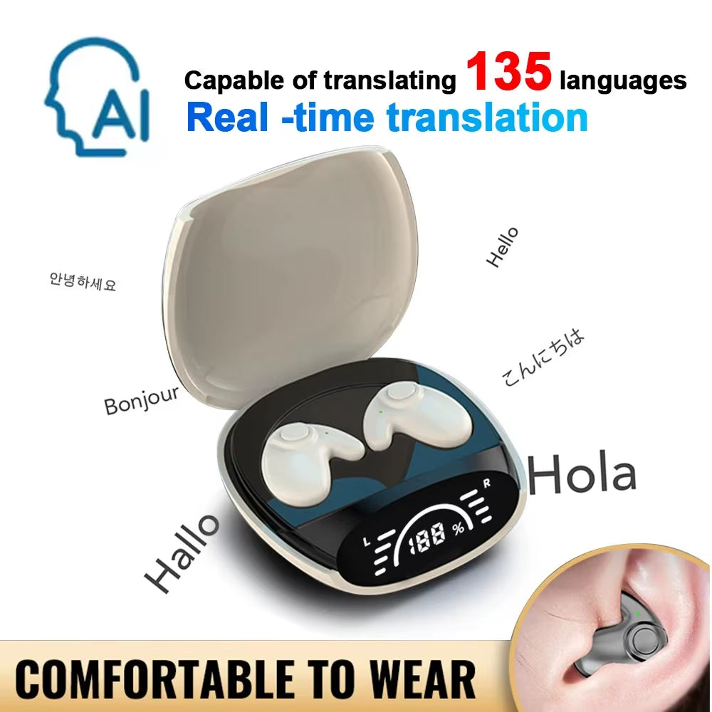 Bluetooth 5.3 AI Translation Earbuds – Wireless Noise-Reduction Headphones Supporting 135 Languages | HiFi Sleep & Travel Earphones