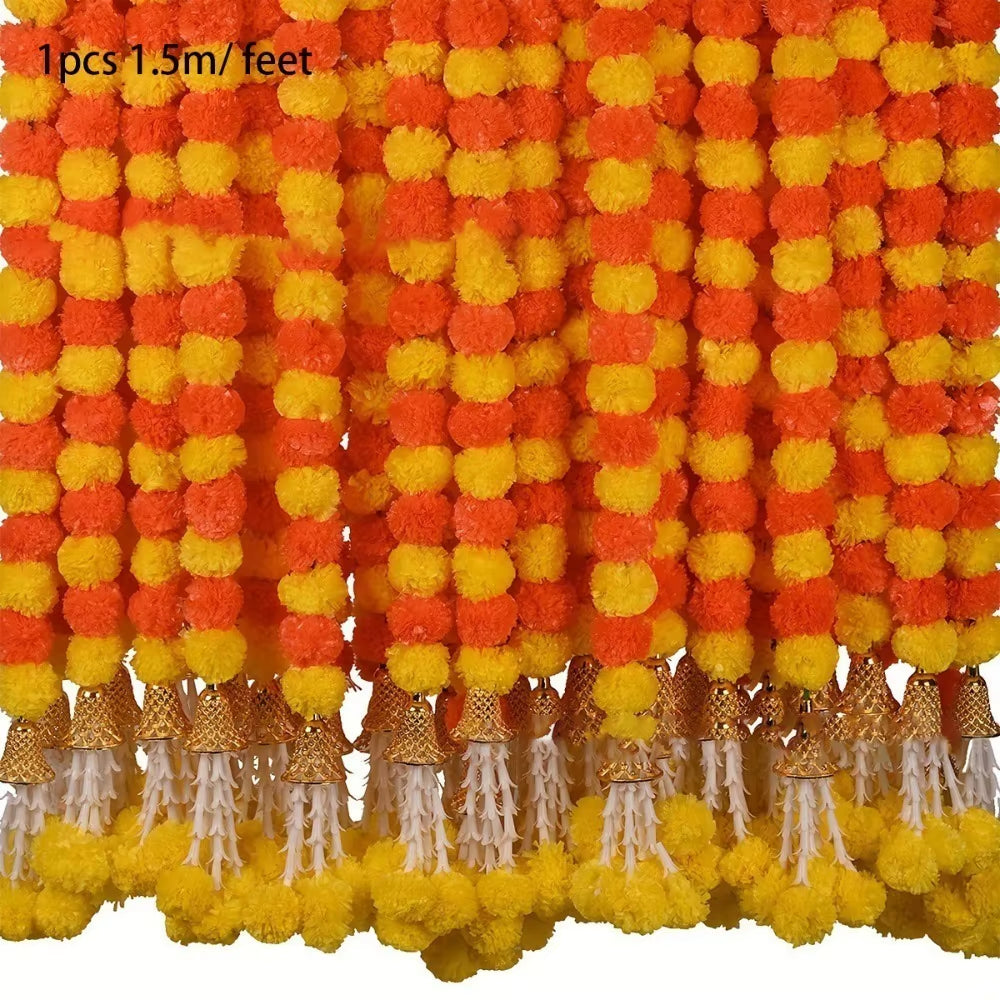 Artificial Marigold Garland – Long Strands for Pooja, Diwali, Weddings, and Festive Decorations