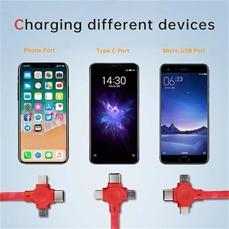 3-in-1 Retractable Multi Charging Cable – USB Compatible with iPhone, Android, Type-C, Portable Fast Charger & Phone Holder