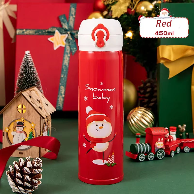 Christmas Thermos Cup – Cartoon Christmas Tree Stainless Steel Insulated Travel Mug for Kids & Coffee Lovers