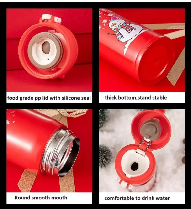 Christmas Thermos Cup – Cartoon Christmas Tree Stainless Steel Insulated Travel Mug for Kids & Coffee Lovers